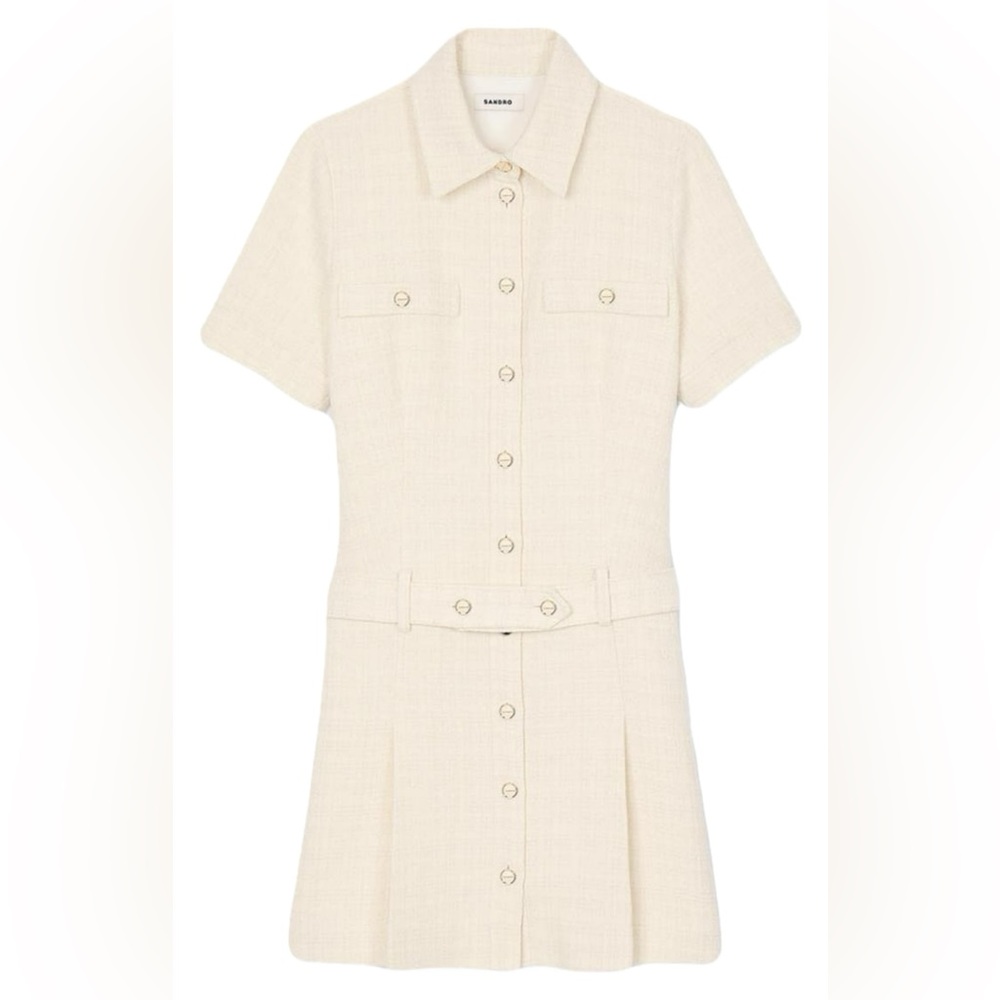 Sandro Demoiselle Belted Tweed Shirtdress